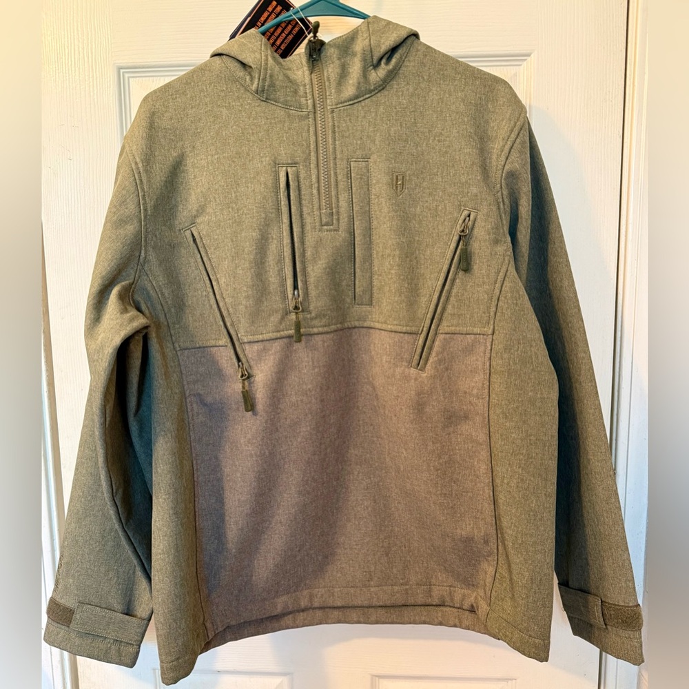 Men's Hooded 1/4 Zip Pullover in Olive Green and Taupe